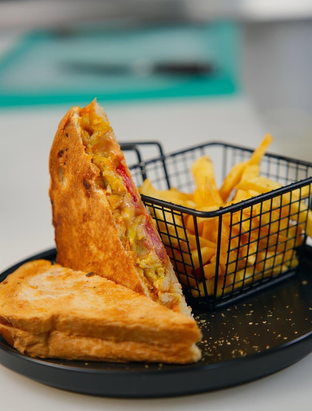Toasted sandwich and fries